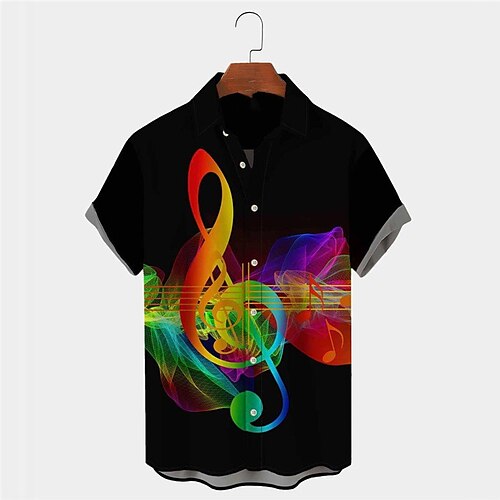 

Homens Camisa Social Camisa havaiana Estampas Abstratas Música Notas Aberto para a Lateral Preto Ao ar livre Rua Manga Curta Botão para baixo Imprimir Roupa Moda Designer Casual Macia