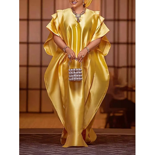 

Dame Store størrelser Uformell kjole Skiftkjole Kaftan-kjole Helfarge Lang kjole Maxikjole Halvlange ermer Drapering Crew-hals Elegant Feriereise Hvit Gul Sommer Vår En størrelse