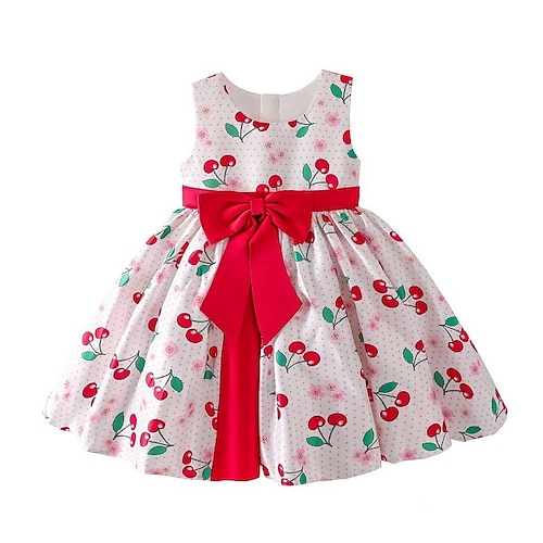 

Bambino Da ragazza Vestito floreale Ciliegia Vestito Scuola Girocollo Senza maniche Giornaliero Vestito 3-7 anni Estate Rosso