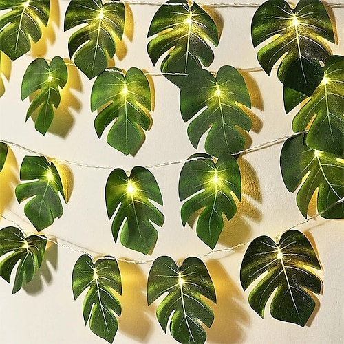 

vert tortue retour feuille led chaîne lumière tropicale hawaii partie décor guirlande de mariage maison jungle partie lumières de fête 1.5 m 3 m aa batterie puissance