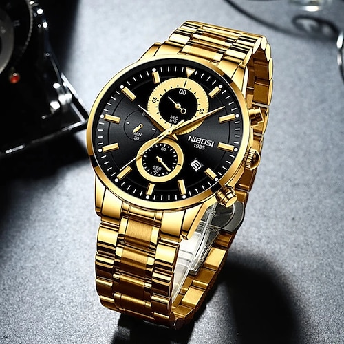 

nibosi topmarke luxusuhr herren edelstahl quarz gold herren armbanduhren wasserdicht chronograph herrenuhren