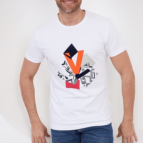 

Herre Plusstørrelser Store Høje T-shirt T-Shirts Rund Hals Hvid Kort Ærme udendørs I-byen-tøj Trykt mønster Geometrisk Tøj Bomuldsblanding Gade Stilfuld Afslappet