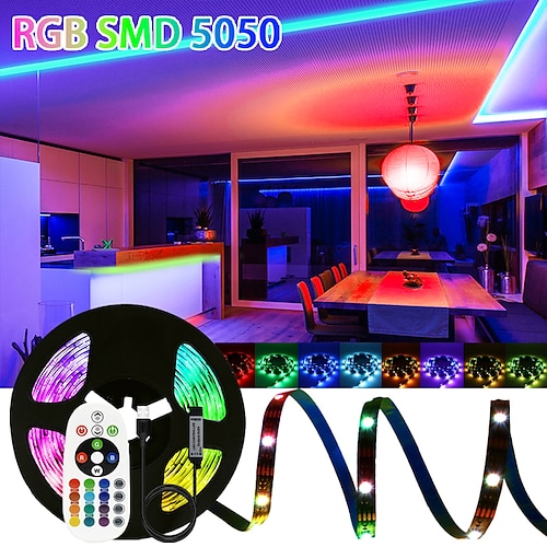 

1pc rgb bande lumineuse led couleur créative bande lumineuse led avec télécommande pour salon couloir chambre décoration de la maison 30/60/90/150leds 1/2/3/5m