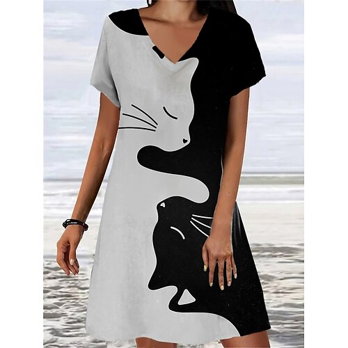 

Per donna Vestito casual Abito estivo Abito stampato Pop art Color Block Stampa A V Mini abito Di tendenza Moderno Giornaliero Per eventi Manica corta Morbido Grigio Estate Primavera S M L XL XXL