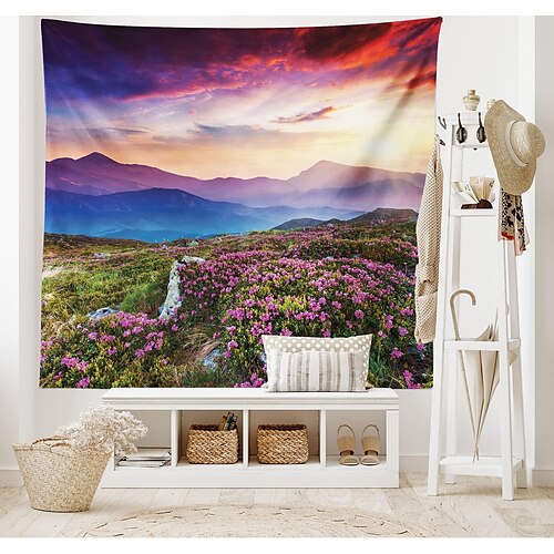 

Tapiz colgante de flores coloridas, arte de pared, tapiz grande, decoración mural, fotografía, telón de fondo, manta, cortina, hogar, dormitorio, decoración de sala de estar, montañas de los Cárpatos