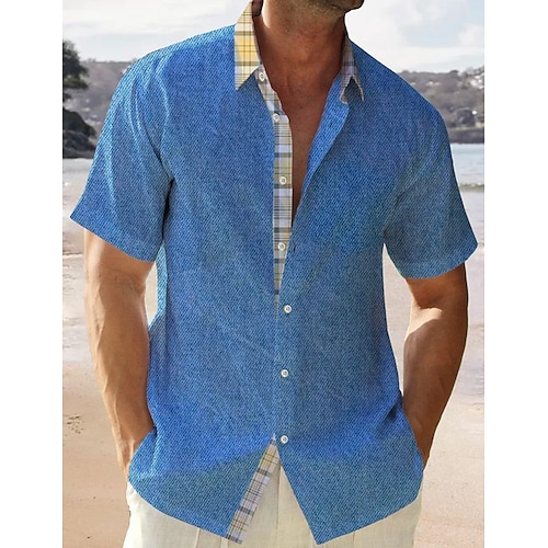 

Per uomo camicia di lino Camicia estiva Maglietta informale Camicia da spiaggia Bianco Blu Arancione Manica corta Liscio Bavero Primavera estate Hawaiano Per eventi Abbigliamento