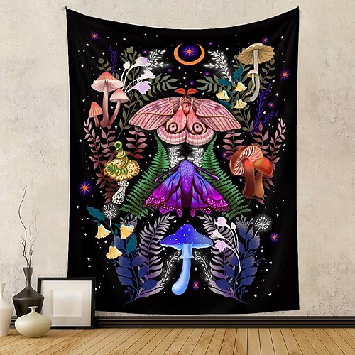 

Mushroom Boho Butterfly Hanging Tapestry Wall Art Large Tapestry Mural Decor Photograph Backdrop Blanket Curtain Home Bedroom Living Room Decoration