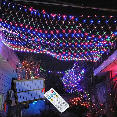 

Ip65 energia solar ao ar livre led luz de corda líquida 6m 4m 3m 2m mesh luzes de envoltório de árvore para parede de janela cerca de jardim festa decoração de quintal iluminação colorida com