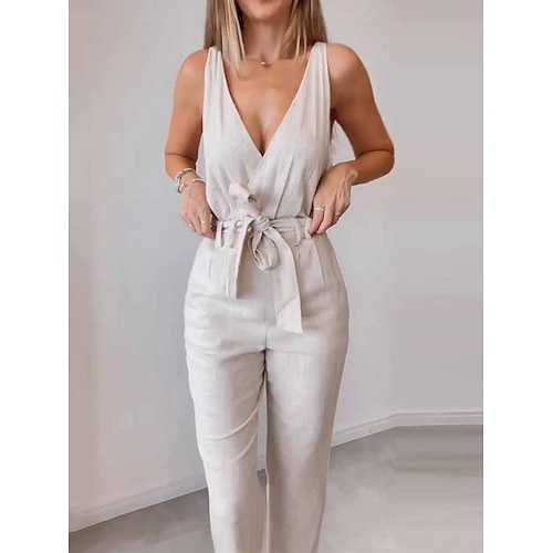 

Mulheres Macacão Cordões Cintura Alta Côr Sólida Decote V Roupa de rua Rua Diário Normal Sem Manga Branco Amarelo Azul Real S M L Verão