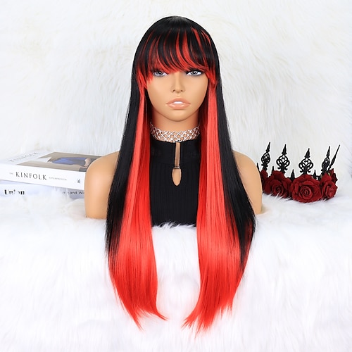 

Parrucche sintetiche Diritto naturale Frangetta dritta A macchina Parrucca 24 pollici Nero - rosso Capelli sintetici Per donna Disegni alla moda Feste Regolabili Colorata