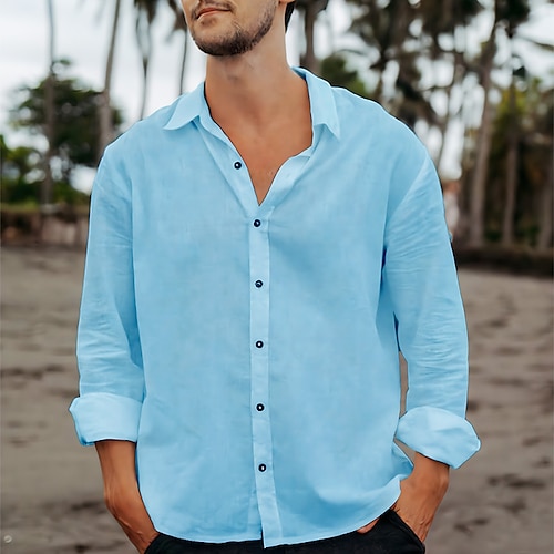 

Per uomo camicia di lino Camicia estiva Camicia da spiaggia Bianco Blu Cachi Manica lunga Liscio Bavero Primavera estate Informale Giornaliero Abbigliamento