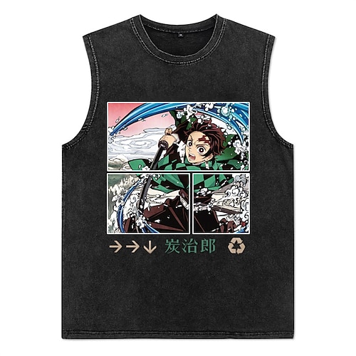 

Demon Slayer: Kimetsu no Yaiba Kamado Nezuko Agatsuma Zenitsu Kamado Tanjiro T-shirt muscolare lavata con acido oversize Maglietta senza maniche Stampa Grafica Canottiera Per Per uomo Per donna Unisex