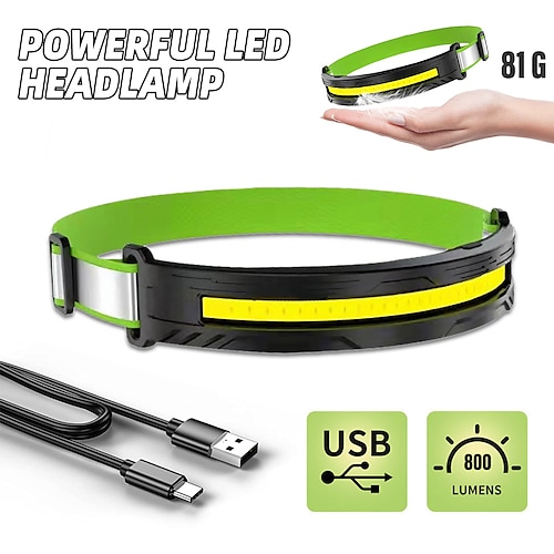 

potente faro a led cob faro usb ricaricabile testa torcia torcia impermeabile campeggio pesca lanterna spia rossa