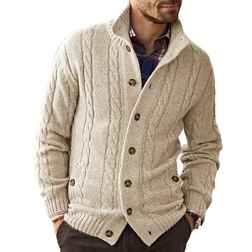 

Homme Pull Chandail Gilet Cardigan torsadé Tricoter Normal Tricoté Plein Col Mao Guêtres Moderne contemporain Usage quotidien Sortie Vêtement Tenue Hiver Beige M L XL