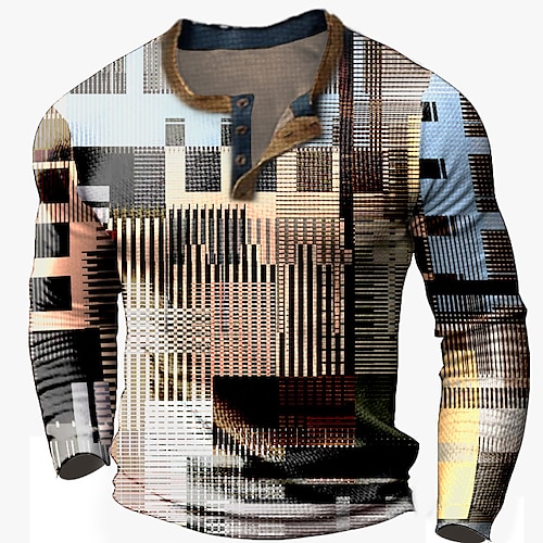 

Per uomo Camicia Henley Waffle Magliette Pop art Color Block Henley Abbigliamento Stampa 3D Esterno Informale Manica lunga Pulsante Essenziale Di tendenza Originale