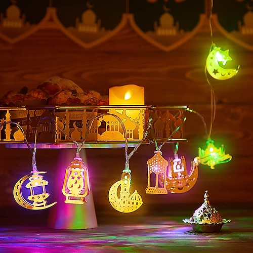 

ramadan eid lumières décoration mubarak led jeu de lumières 1.65m 10leds batterie alimenté fer art lune château étoiles palais lumières islam musulman eid partie décor à la maison