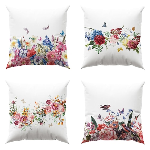 

Floral Double Side Pillow Cover 4PC Soft Decorative Square Cushion Case Pillowcase for Bedroom Livingroom Sofa Couch Chair