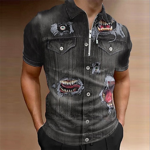 

Per uomo POLO Polo con zip Camicia da golf Golf Stampe astratte Scuro Collo ripiegabile Nero Esterno Strada Maniche corte Cerniera Stampa Abbigliamento Di tendenza Originale Informale Traspirante