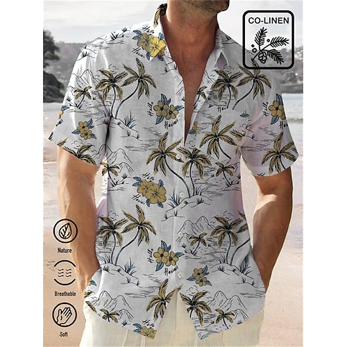 

Hombre Camisa camisa hawaiana Árbol de coco Estampados Cuello Vuelto Blanco Calle Casual Mangas cortas Abotonar Estampado Ropa Lino Tropical Moda Ropa de calle Hawaiano