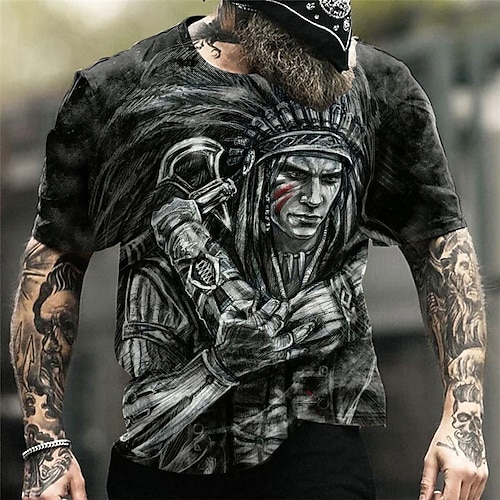 

Herre T-shirt Grafisk Indianer Rund hals Tøj 3D-udskrivning udendørs Daglig Kortærmet Trykt mønster Mode Designer Årgang