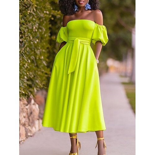 

Per donna Abito da ospite di nozze Vestito da festa Vestito svasato Vestito longuette Giallo Chiaro Nero Verde Manica corta Colore puro Lacci Estate Primavera Senza spalline Di tendenza Invitati del