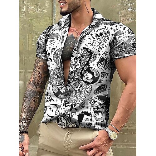 

Homens Camisa Social Camisas havaianas vintage Estampas Abstratas Vintage Totem Aberto para a Lateral Branco Marron Cáqui Ao ar livre Rua Manga Curta Imprimir Roupa Moda Roupa de rua Designer Macia