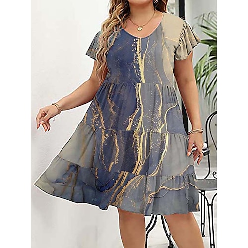 

Per donna Plus Size Abito casual Abito linea A Marmorizzazione Vestito longuette Manica corta Con balze Stampa Girocollo Romantico Da mare Nero Verde chiaro Estate Primavera L XL XXL 3XL 4XL