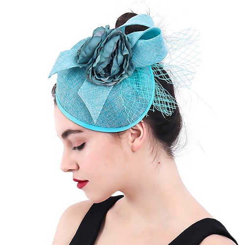 

Fascinators Lino Artificial El derby de Kentucky Iglesia cóctel Astcot real dama Británico Con Flor Tul Celada Sombreros