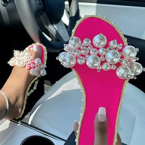 

Per donna Pantofole Taglie forti Esterno Spiaggia Perle di imitazione Piatto Occhio di pernice Elegante Informale EVA Mocassino Nero Bianco Rosa