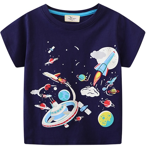 

Børn Drenge T-shirt T-shirt Tegneserie Kortærmet Børne Top Jubilæum Yndig Daglig Sommer Dybblå 2-6 år