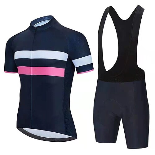 

Herre Sykkeljersey med bib-shorts Kortermet Fjellsykling Veisykling Svart Rosa OransjeHvit Stribe Sykkel Treningsdrakt Pustende Tilbake Lomme Svettereduserende Lycra sport Stribe Klær