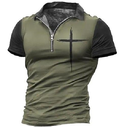 

Herre POLO Trøje Zip Polo Golftrøje Grafiske tryk Årgang Kors Aftæpning militærgrøn udendørs Gade Kort Ærme Lynlås Trykt mønster Tøj Mode Designer Afslappet Åndbart
