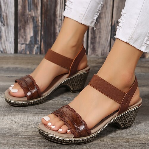 

Damen Sandalen Boho Plateausandalen Outdoor Strand Blockabsatz Offene Spitze Brautkleider schlicht Minimalismus Kunstleder Halbschuhe Feste Farbe Braun