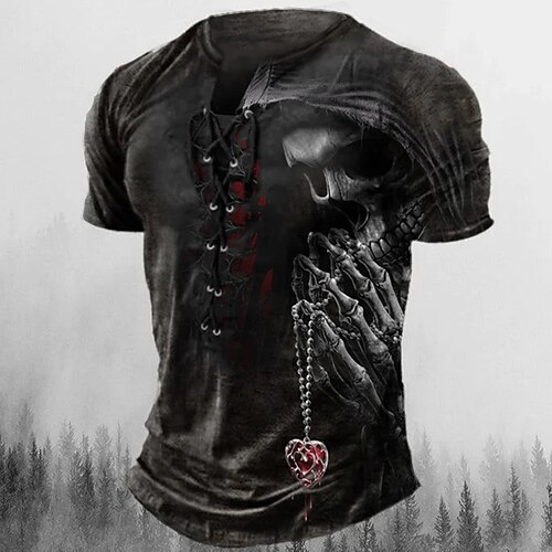 

Herre T-shirt T-Shirts Grafisk Dødningehoveder Krave Tøj 3D-udskrivning Afslappet Daglig Kortærmet Blondér Trykt mønster Mode Designer Årgang
