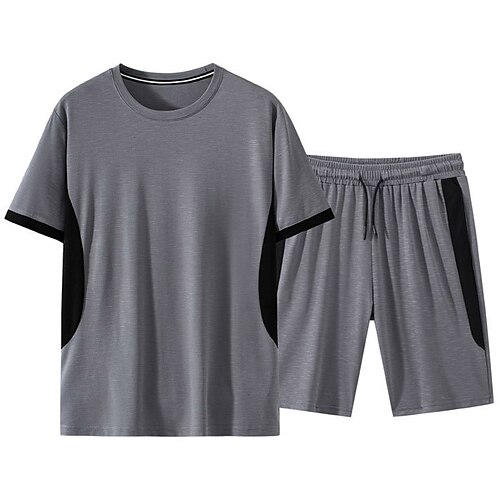 

Herre T-skjorte drakter Joggedress Tennis skjorte Shorts og T-skjorte sett Fargeblokk Crewneck Dagligdagstøy Feriereise Kort Erme Lapper Klær Gymnastik