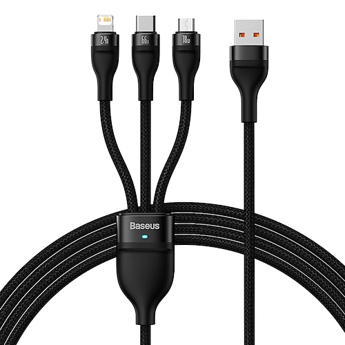 

1 pakke BASEUS Kabel 66W 3,9 fot USB A til Type C / Micro / IP 6 A Hurtiglading Høy dataoverføring Holdbar 3 i 1 Til iPad Samsung Xiaomi Tilbehør til mobiltelefon