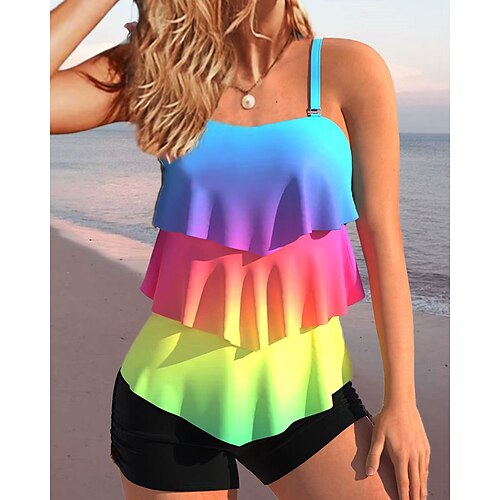 

Mujer Bañadores Tankini 2 piezas Normal Traje de baño 2 Piezas Multi capa Estampado Palmera Negro Blanco Azul Piscina Arco Iris Camiseta sin mangas Trajes de baño Deportes Ropa de playa Verano