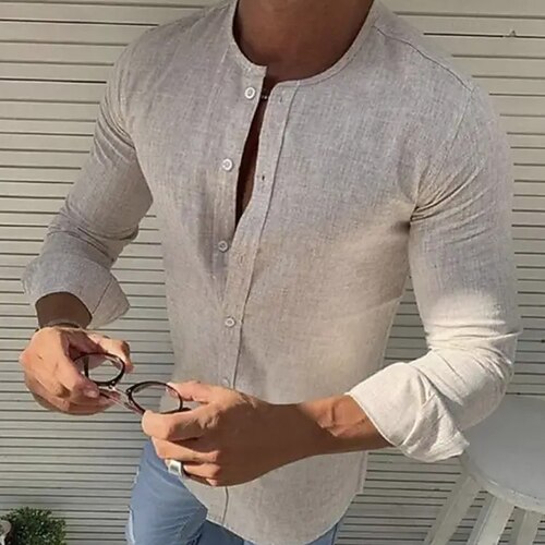 

Per uomo camicia di lino Camicia estiva Camicia da spiaggia Nero Blu Cachi Manica lunga Liscio Girocollo Primavera estate Hawaiano Per eventi Abbigliamento Di base