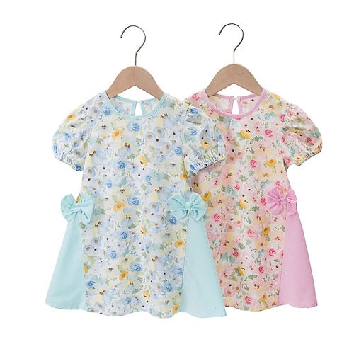 

Baby Jente Blomstret kjole Blomstret Floral kjole Kjole Skole Crew-hals Kortermet Aktiv Kjole 3-7 år Sommer Rosa Himmelblå