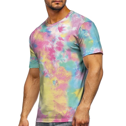 

Herre T skjorte T-skjorter Grafisk Tie Dyed Crew-hals Klær 3D-utskrift utendørs Avslappet Kortermet Trykt mønster Årgang Mote Designer