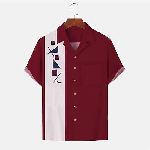 

Herren Hemd Hawaiihemd Sommerhemd Grafik-Drucke Geometrie Kubanisches Halsband Wein Casual Hawaiianisch Kurzarm Button-Down Bedruckt Bekleidung Sport Modisch Strassenmode Designer