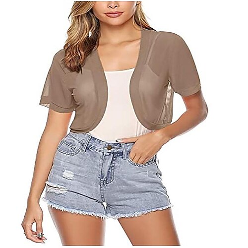 

top cardigan da donna con scialle in tulle europeo e americano con abbigliamento estivo per la protezione solare da spiaggia in rete traspirante a maniche corte