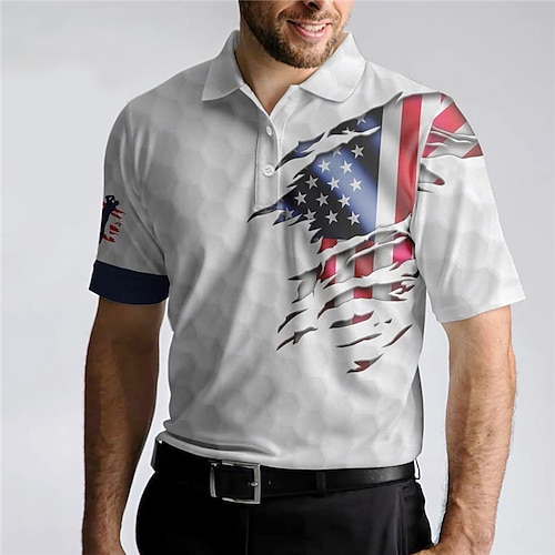 

Herre Button Up Poloer Revers polo POLO Trøje Golftrøje Grafiske tryk Amerikansk flag Golf Aftæpning Hvid udendørs Gade Kort Ærme Trykt mønster Tøj Sport Mode Gade Designer