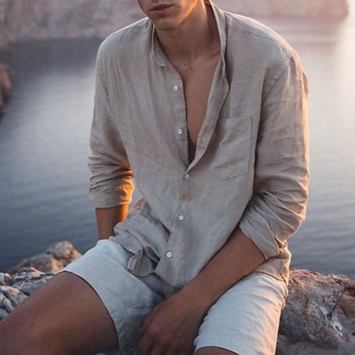 

Per uomo camicia di lino Camicia estiva Grigio Manica lunga Liscio Colletto Primavera estate Informale Giornaliero Abbigliamento Tasca frontale
