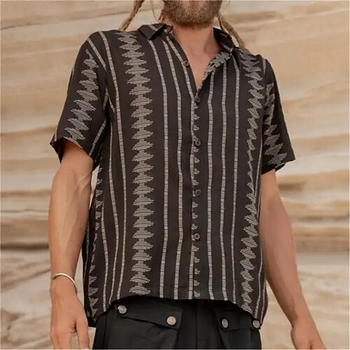 

Homme Chemise Chemise hawaïenne Imprimés Photos Rétro Vintage Géométrie Col rabattu Noir Extérieur Plein Air Manches courtes Imprimer Vêtement Tenue Mode Vêtement de rue Design Flexible