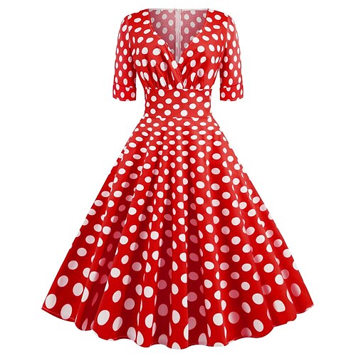 

Polka-Dot Klassisch Retro Vintage 1950s Swing-Kleid Flare-Kleid Damen Kostüm Jahrgang Cosplay 3/4 Ärmel Mittag Kleid