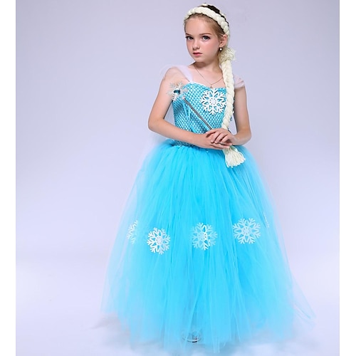 

La Reine des Neiges Princesse Elsa Reine des Neiges Robe Robe de demoiselle d'honneur Robes en tulle Fille Cosplay de Film Cosplay Bleu 1 Blanche Bleu Robe Le Jour des enfants Mascarade Organza