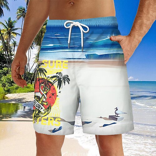 

Herre Surf shorts Badeshorts Snørelukning med mesh-for Elastisk Talje Kokos palme Grafiske tryk Hurtigtørrende Korte Afslappet Daglig Ferie Hawaiiansk Boheme Blå Grøn Mikroelastisk