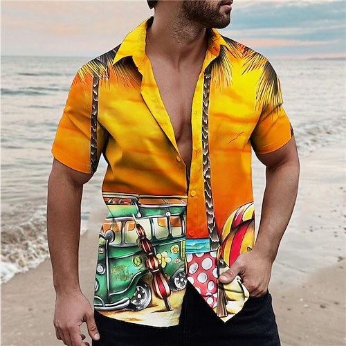 

Hombre Camisa camisa hawaiana Árbol de coco Estampados Autobús Cuello Vuelto Negro Amarillo Azul Piscina Exterior Calle Mangas cortas Estampado Ropa Moda Ropa de calle Design Suave