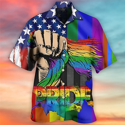 

Herre Skjorte Hawaii skjorte Grafiske tryk hænder Amerikansk flag Stolthed Cubansk krave Hvid Blå Lilla udendørs Afslappet Kortærmet Trykt mønster Tøj Sport Mode Gade Designer